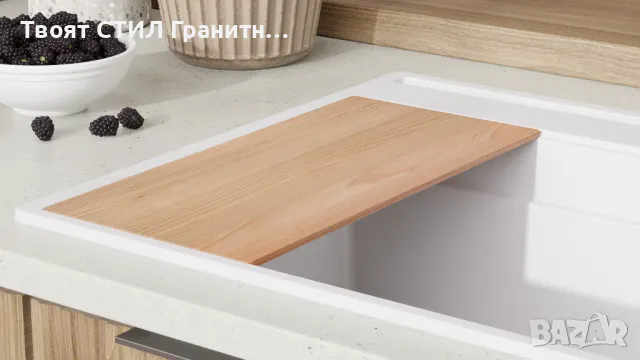 Бяла кухненска мивка от гранит Осло 80 Премиум 780 x 530 мм, снимка 5 - Мивки - 47714223