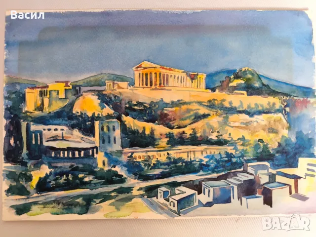 картина акварел Гърция Акропола , снимка 3 - Картини - 47895091