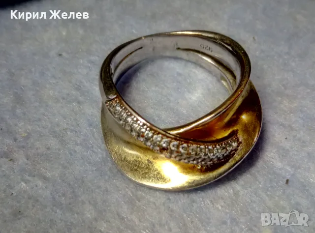 ЕЛЕГАНТЕН АРТ ПОЗЛАТЕН СКЪПОЦЕНЕН СРЕБЪРЕН ПРЪСТЕН СРЕБРО 925 с БЯЛА и ЖЪЛТА ПОЗЛАТА и ЦИРКОНИ 30558, снимка 3 - Пръстени - 49886811