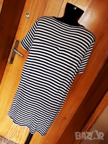 Синьо-бяла жилетка с къс ръкав и 1 копче на райе ХЛ+, снимка 3 - Жилетки - 32862454