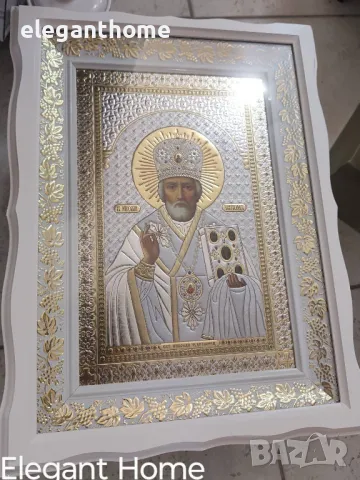 Икона "Свети Николай Чудотворец" с дървена рамка и стъкло., снимка 2 - Икони - 41807849