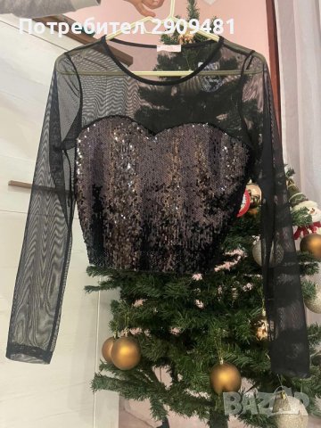 мрежеста блуза с пайети, снимка 2 - Корсети, бюстиета, топове - 38914453