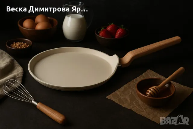 Тиган за палачинки Voltz Nice, 26x1.5см., Кован алуминий, Мраморно покр., Индукция, Кремав меланж, снимка 2 - Съдове за готвене - 50198334