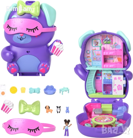 Игрален комплект Polly Pocket с аксесоари в чантичка - Кучешко пижамено парти