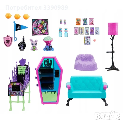 Комплект мебели за кукли, Monster High, страховито студио, многоцветен, снимка 18 - Кукли - 53410916