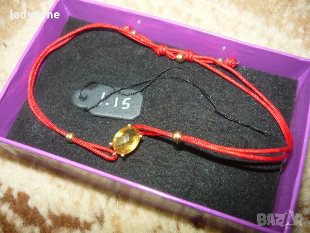 Златна гривна с червен конец и камък Цитрин, снимка 2 - Гривни - 32371566