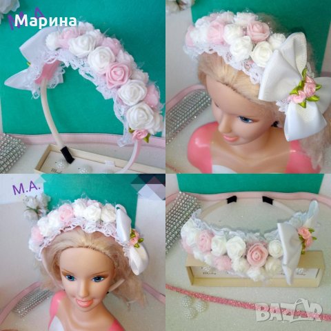 Нежно красива бяла диадема с малко розов акцент