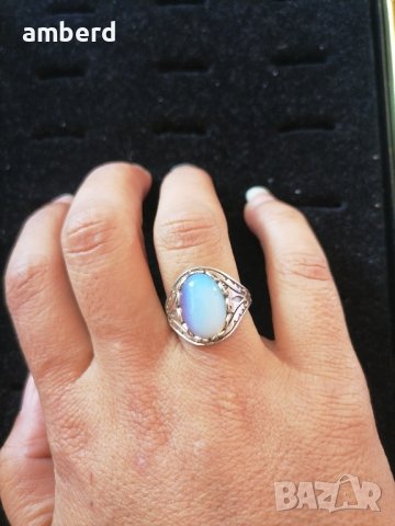 Сребърен пръстен с лунен камък - модел R106, снимка 3 - Пръстени - 43876985