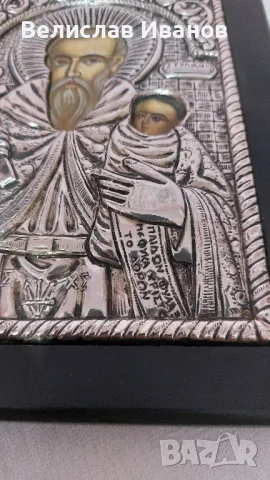 Гръцка сребърна икона на Св.Стилиян. Перфектно състояние. Проба сребро 950. Със сертификат на гърба., снимка 5 - Икони - 47736016