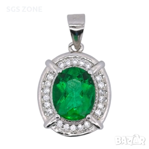 СРЕБЪРЕН ВИСУЛКА СЪС ЗЕЛЕН ТОПАЗ, снимка 4 - Колиета, медальони, синджири - 52296017