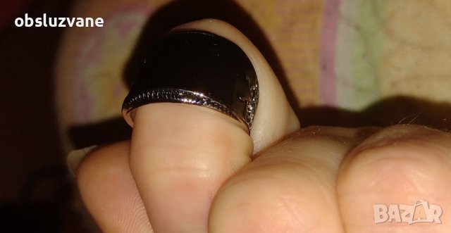 Широк пръстен в черен емайл изгодно, снимка 1