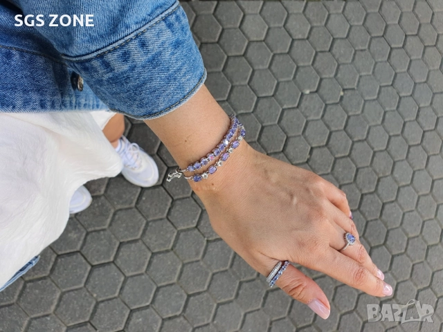 СРЕБЪРНА ГРИВНА С ТАНЗАНИТ ОТ ТАИЛАНД, снимка 4 - Гривни - 52402514