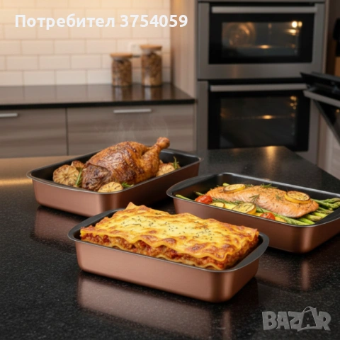 Комплект от 3 тави за печене Cheffinger с незалепващо покритие – различни размери, меден цвят