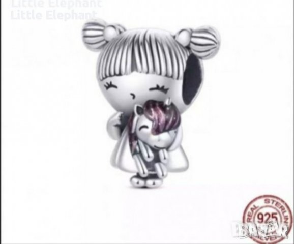 Сребърен елемент Пандора,колекция "Family",baby girl with uniqorn/нов