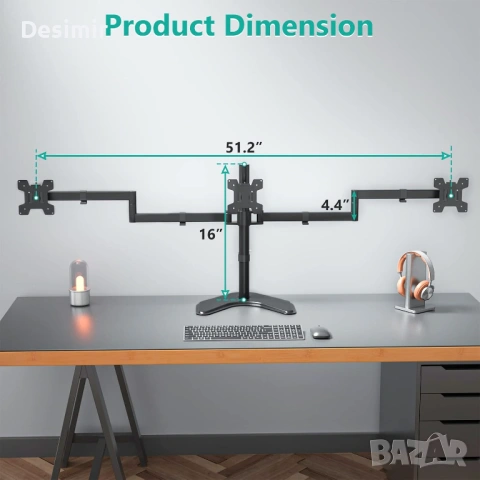 Стойка за 3 монитора WALI – свободностояща, до 27", VESA, снимка 3 - Други - 53028097