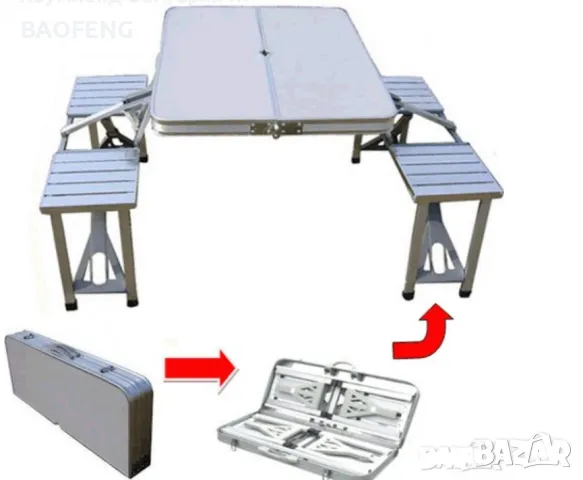 § Нови  Алуминиева сгъваема маса с 4 стола за пикник ,85x67x67 см тип куфар от ВНОСИТЕЛ, снимка 4 - Къмпинг мебели - 50102172
