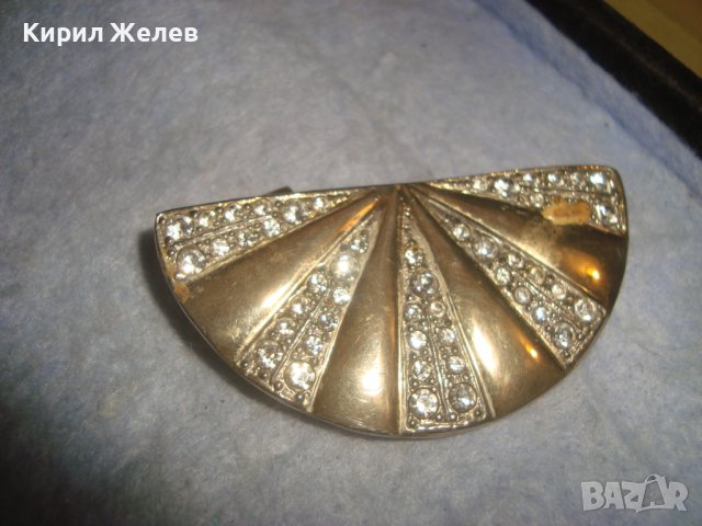 СТАРА ПОЗЛАТЕНА АРТ АПЛИКАЦИЯ ИНКРУСТИРАНА с ИСКРЯЩИ ФАСЕТИРАНИ КРИСТАЛИ НАКИТ БИЖУ УКРАШЕНИЕ 10556, снимка 7 - Други - 37715836