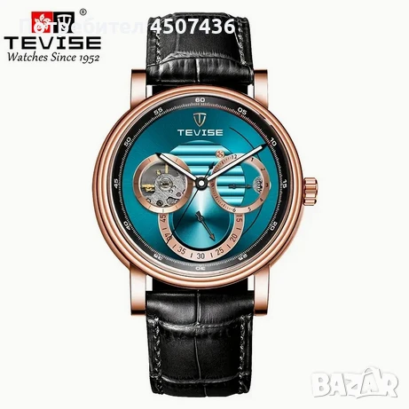 TEVISE Луксозен автоматичен механичен часовник, водоустойчив, син циферблат на снимките, снимка 13 - Мъжки - 51262465