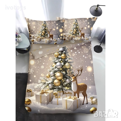 Двулицево коледно спално бельо, размер за приста (Реално изображение), 4 части - WS18769