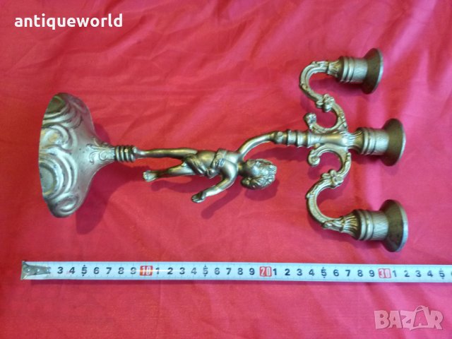 Красив Бароков Свещник Момченце Тройка, снимка 4 - Антикварни и старинни предмети - 26829906