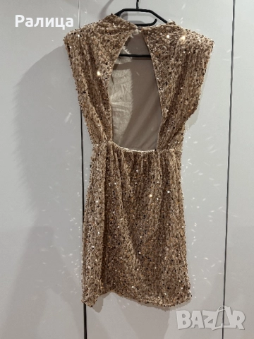 Златиста рокля с пайети, снимка 2 - Рокли - 52666114