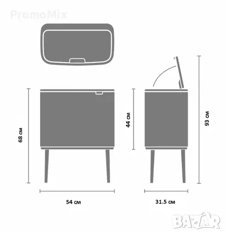 Кош за смет Brabantia Bo Touch 316043 33литра кош за отпадъци разделно събиране 3 отделения, снимка 6 - Други стоки за дома - 48994099