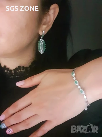 уникални сребърни обеци с изумруди, снимка 3 - Обеци - 51262622