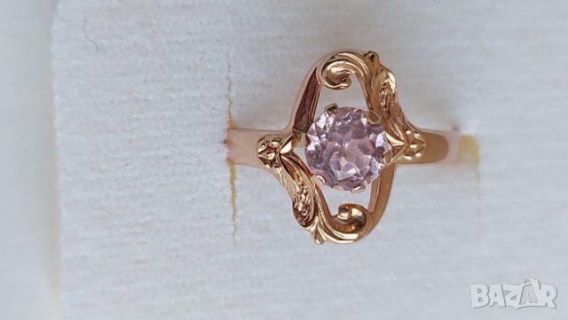 Руски златен пръстен с розов сапфир, снимка 2 - Пръстени - 40053876
