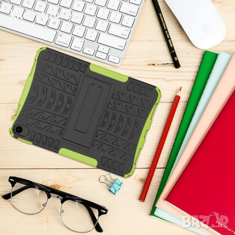 Удароустойчив калъф за Apple iPad (2025) / 10.9 (2022) с Гумена Текстура и Стойка, TPU+PC - Черен, Ч, снимка 6 - Калъфи, кейсове - 52039100