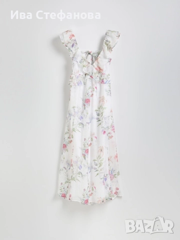  кокетна дълга женствена романтична 100% вискоза елегантна рокля флорален принт цветя волани къдри , снимка 3 - Рокли - 51801473