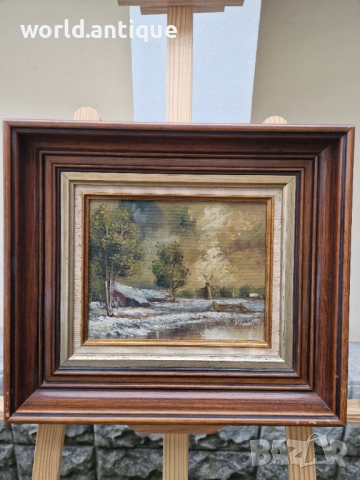 Страхотна антикварна белгийска авторска майсторска картина масло върху платно , снимка 2 - Картини - 52990679