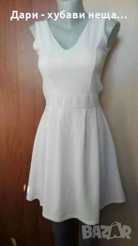 Бяла френска рокля, със златисти акценти🍀❤S,S/M❤🍀арт.4374, снимка 2 - Рокли - 37260519