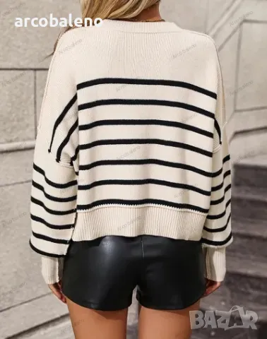 Дамски плетен пуловер с кръгло деколте, свободен пуловер на райета, 5цвята , снимка 4 - Блузи с дълъг ръкав и пуловери - 47860460