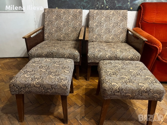 Ретро комплект 2 фотьойла + 2 табуретки + холна маса – 150 лв, Стара Загора