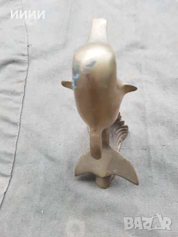 Месингова пластика статуетка делфин, снимка 4 - Антикварни и старинни предмети - 52315535