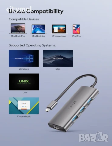 VAVA 7-в-1 USB C хъб с 4K 60Hz HDMI, 3xUSB 3.0, USB C - PD,Micro SD и SD четец на карти, снимка 2 - Други - 51127846