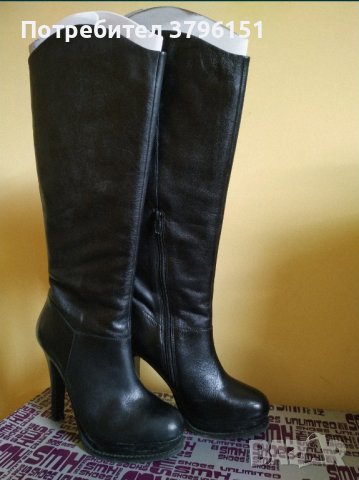 Дамски ботуши с висок ток, естествена кожа