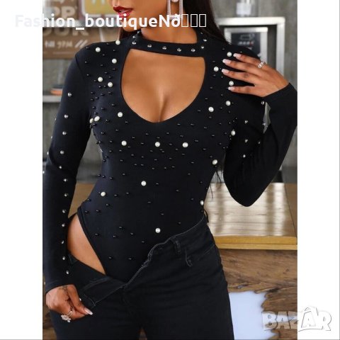 Дамско боди с перли  , снимка 1 - Блузи с дълъг ръкав и пуловери - 43506321