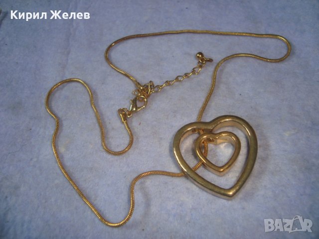 ДВЕ СЪРЦА в ЕДНО ПОЗЛАТЕН НЕЖЕН АРТ МЕДАЛЬОН КОЛИЕ с ФИНА ВЕРИЖКА 29047