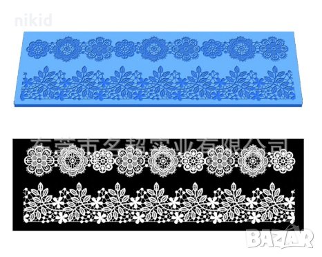 2 реда цветя и листа голяма дантела борд силиконов молд форма за украса торта с фондан гъмпейст, снимка 2 - Форми - 27594342