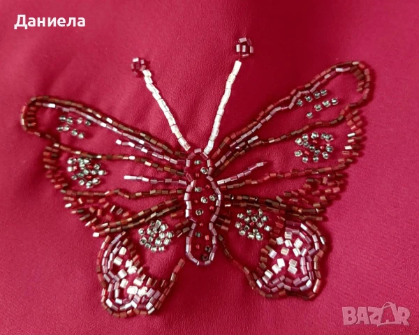 Червена дълга лятна рокля с пеперуди., снимка 5 - Рокли - 51240235