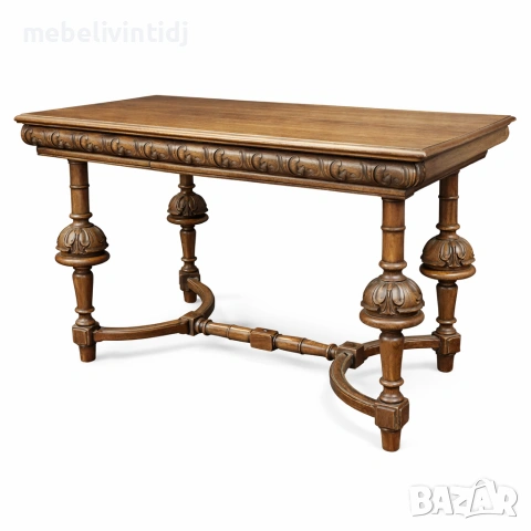 Антикварен трапезен комплект от масивен дъб, снимка 7 - Маси - 53558358