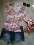 Къси дънки + розова камуфлажна блузка, снимка 1