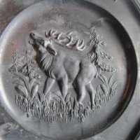 Уникална ловна калаена чиния  за стена елен , снимка 3 - Антикварни и старинни предмети - 26993938