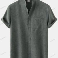 Пролетно-лятна ежедневна мъжка риза от памучен плат с къс ръкав, 6цвята , снимка 8 - Ризи - 44901083