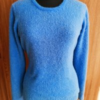 Синя пухена блуза, снимка 2 - Блузи с дълъг ръкав и пуловери - 43660293