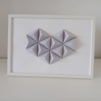 3D лилаво сърце, оригами, в рамка, декорация за стена, подарък, снимка 4 - Декорация за дома - 34772146