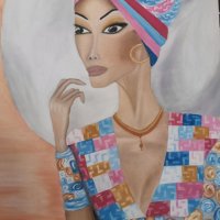 картина жена -ръчно  рисувана с маслени бои, снимка 1 - Картини - 39433123