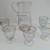 Ретро стъклени  кана и чашки , снимка 1 - Антикварни и старинни предмети - 28621414