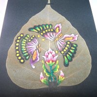 Ръчно рисувана картичка върху листо от дървото Бодхи, Индия 5, снимка 4 - Други ценни предмети - 35593819